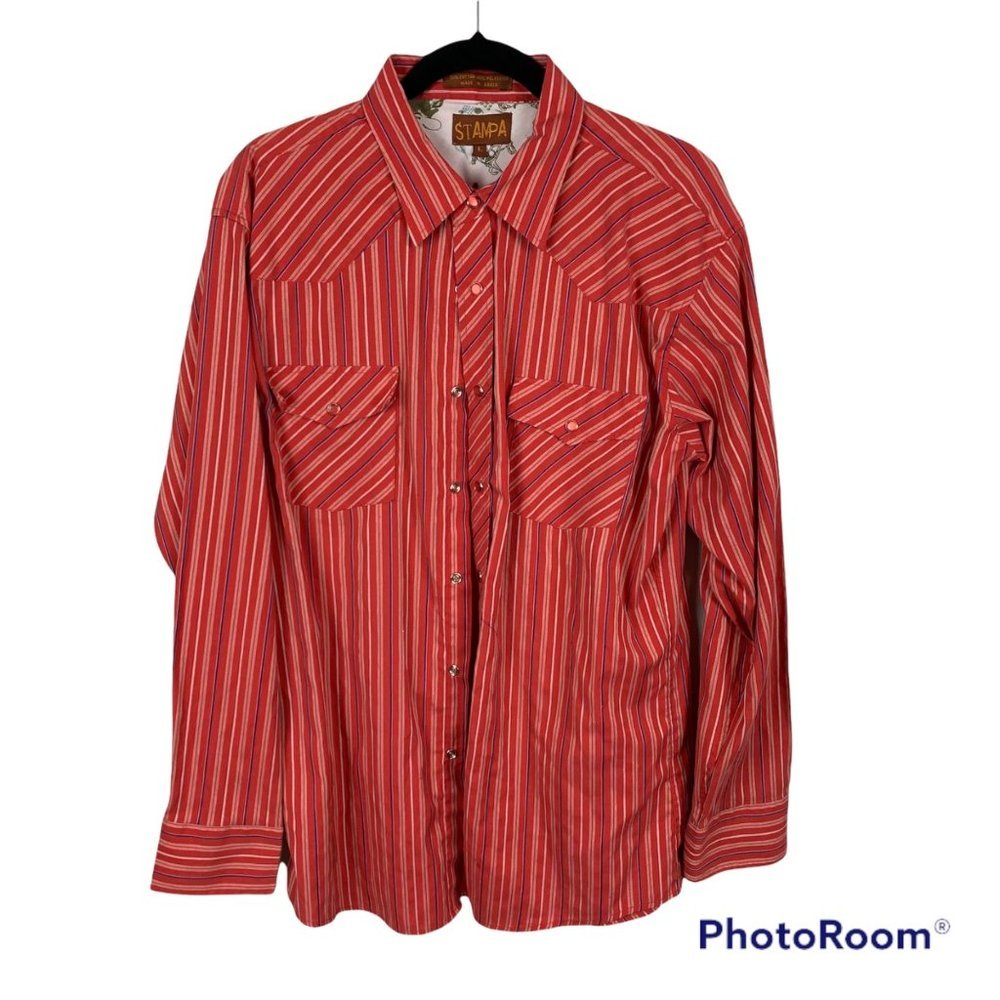 Stampa Mens Western Snap long sleeved stripped Shirt size Large